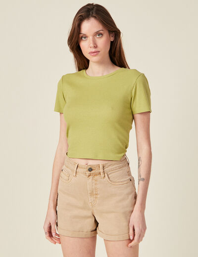 T-shirt manches courtes vert anis femme