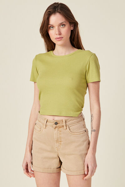 T-shirt manches courtes vert anis femme