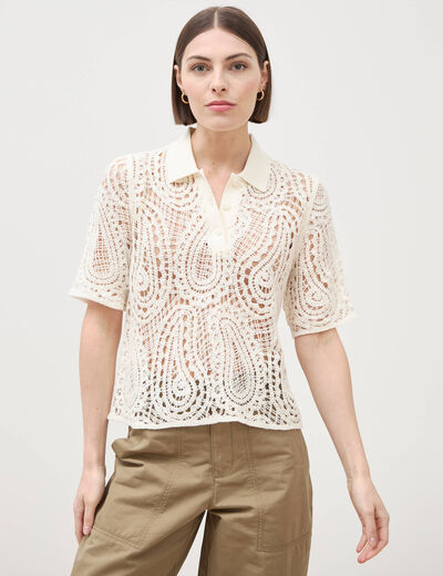 Polo coupe droite manches courtes ivoire femme
