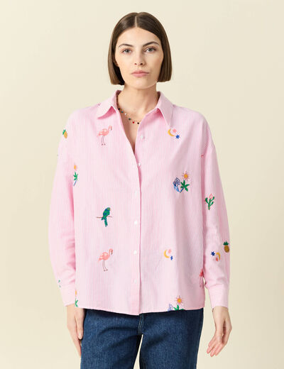 Chemise manches longues rose femme