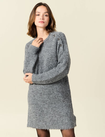 Robe pull droite avec boutons gris clair femme