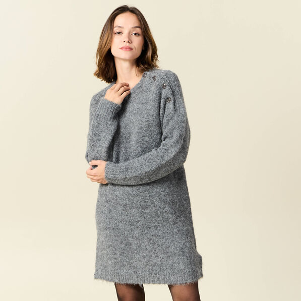 robe pull droite avec boutons gris clair femme Robe pull droite avec boutons gris clair femme