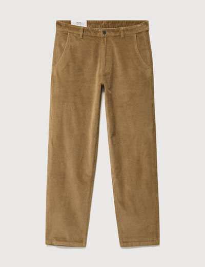 Pantalon droit en velours longueur 32 vert kaki homme