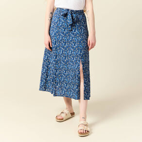 Jupe longue évasée bleu femme