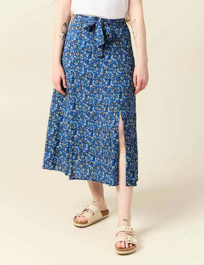 Jupe longue évasée bleu femme