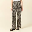 Pantalon large taille haute creme femme