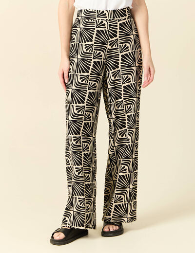 Pantalon large taille haute creme femme