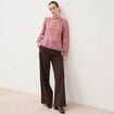 Pantalon large taille haute fluide marron fonc&eacute; femme