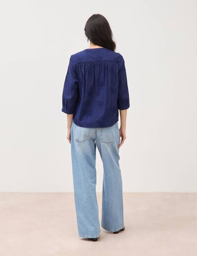 Chemise en coton manches 3/4 bleu marine femme
