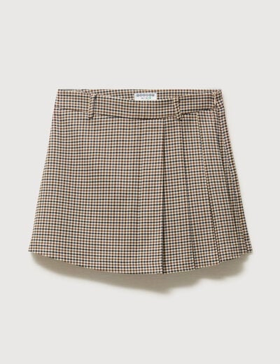 Jupe taille haute doubl&eacute;e marron femme