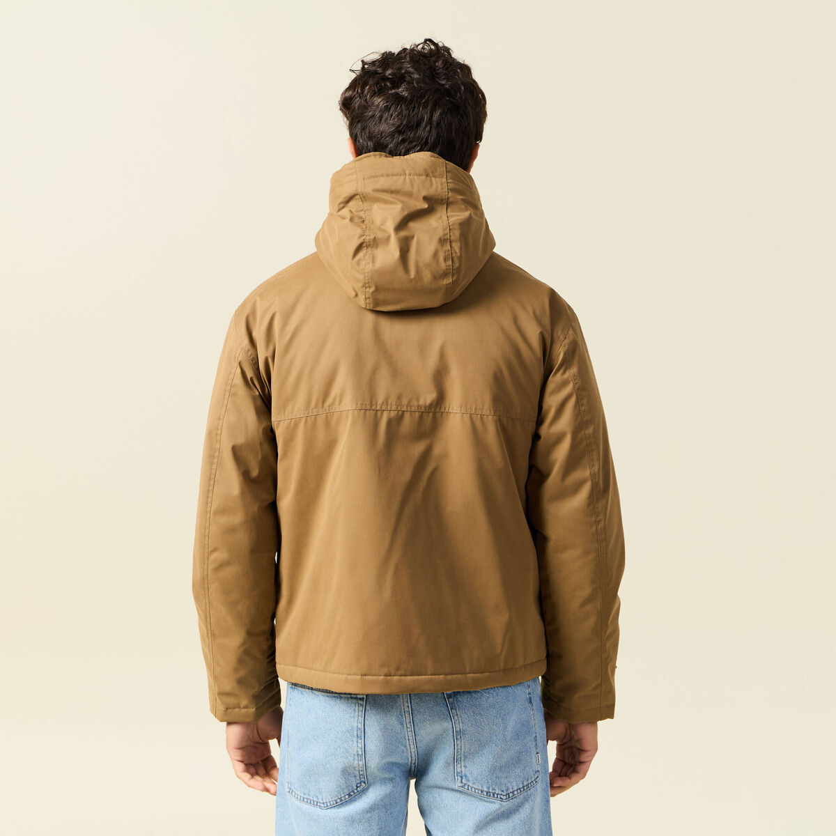 Parka droite courte &agrave; capuche beige homme