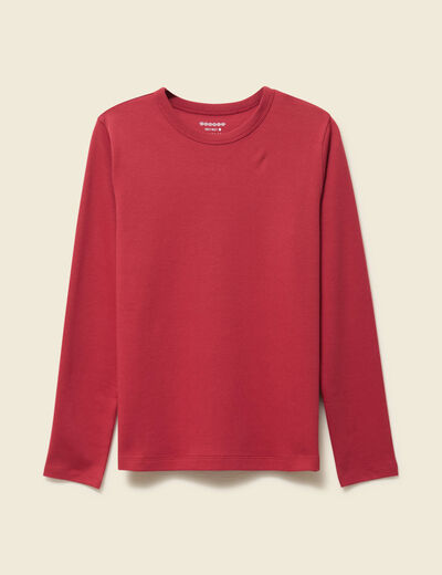 T-shirt en coton manches longues bordeaux femme
