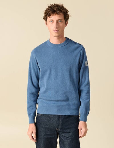 Pull fin col rond manches longues bleu fonc&eacute; homme