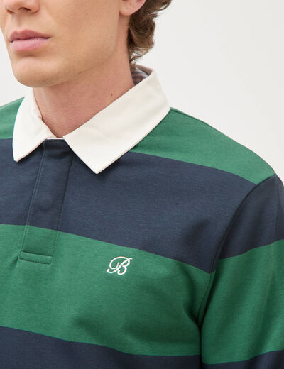 Polo manches longues broderie bleu marine homme
