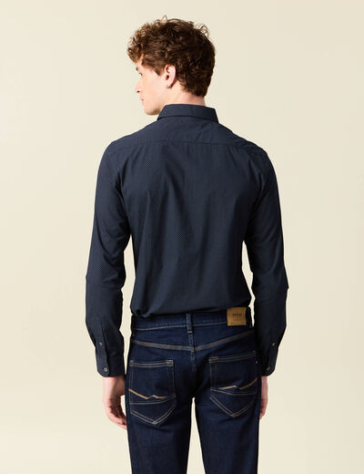 Chemise cintr&eacute;e en coton manches longues bleu marine homme