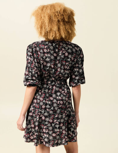 Robe évasée fluide manches 3/4 noir femme
