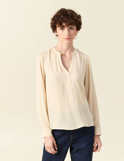 Blouse manches longues satin creme femme