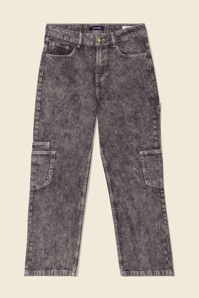 Jeans cargo taille haute noir femme