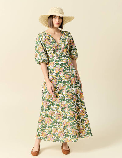 Robe longue évasée blanc femme