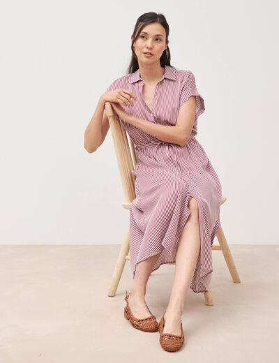 Robe longue &eacute;vas&eacute;e ceintur&eacute;e rouge fonc&eacute; femme