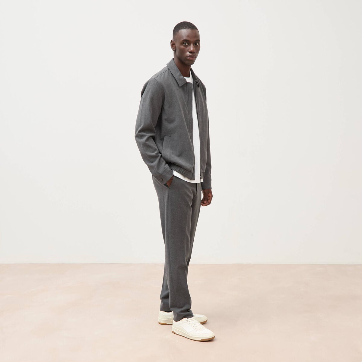 Blouson manches longues doubl&eacute; gris fonc&eacute; homme