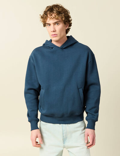 Sweat &agrave; capuche manches longues bleu fonc&eacute; homme