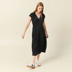 Robe midi évasée plissée satin noir femme