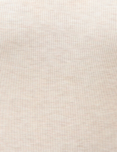 T-shirt cintr&eacute; col rond manches courtes beige femme