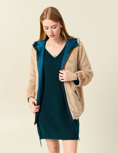 Parka réversible bleu pétrole femme