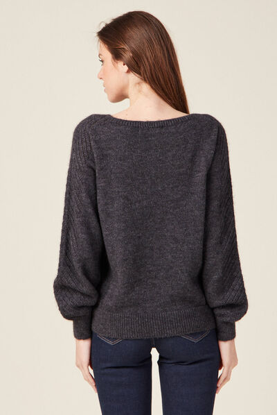 Pull manches longues gris foncé femme