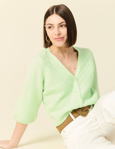 Gilet manches 3/4 vert clair femme