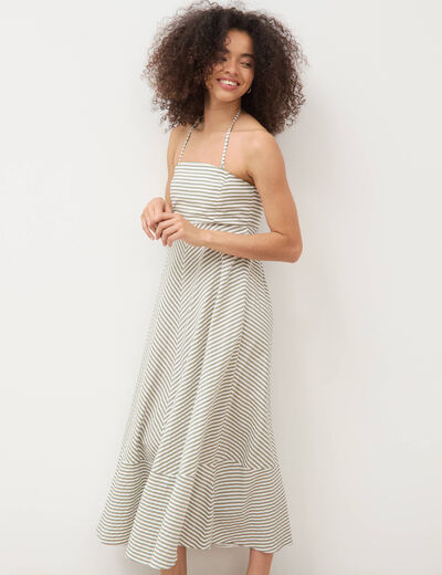 Robe longue &eacute;vas&eacute;e &agrave; bretelles bleu gris femme