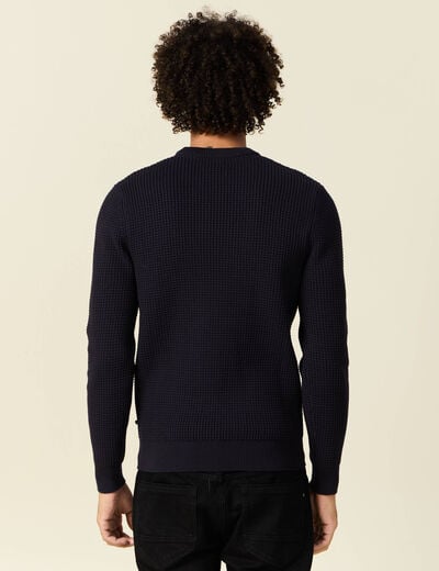 Pull manches longues col rond bleu fonc&eacute; homme