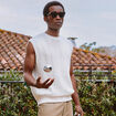 Pull sans manches col rond en coton ecru homme