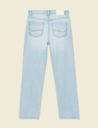 Jeans straight taille haute denim bleach femme