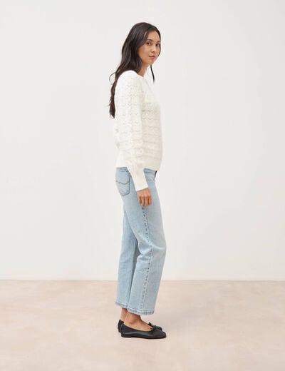 Pull manches longues col bateau ecru femme