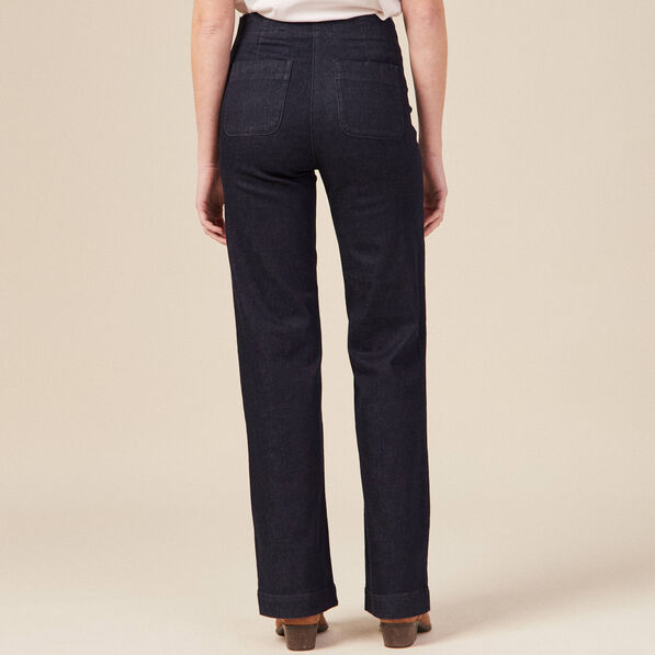 Jeans flare à pont denim brut femme