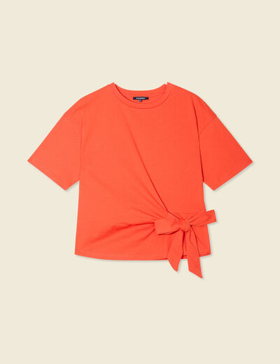 T-shirt manches courtes noeud orange femme