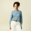 Blouse cintr&eacute;e dentelle manches longues gris femme