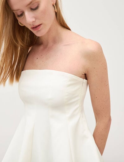 Top bustier &agrave; volants doubl&eacute; ecru femme