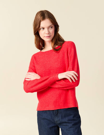 Pull col bateau manches longues rouge femme