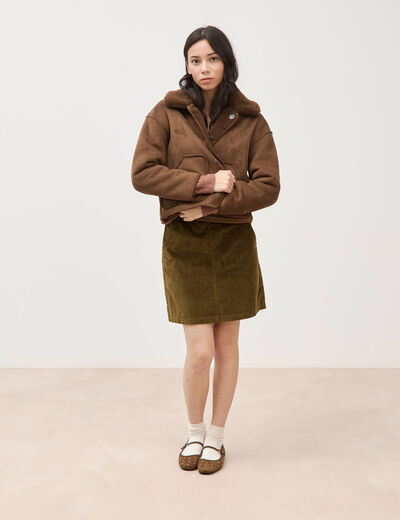 Manteau r&eacute;versible oversize court marron femme