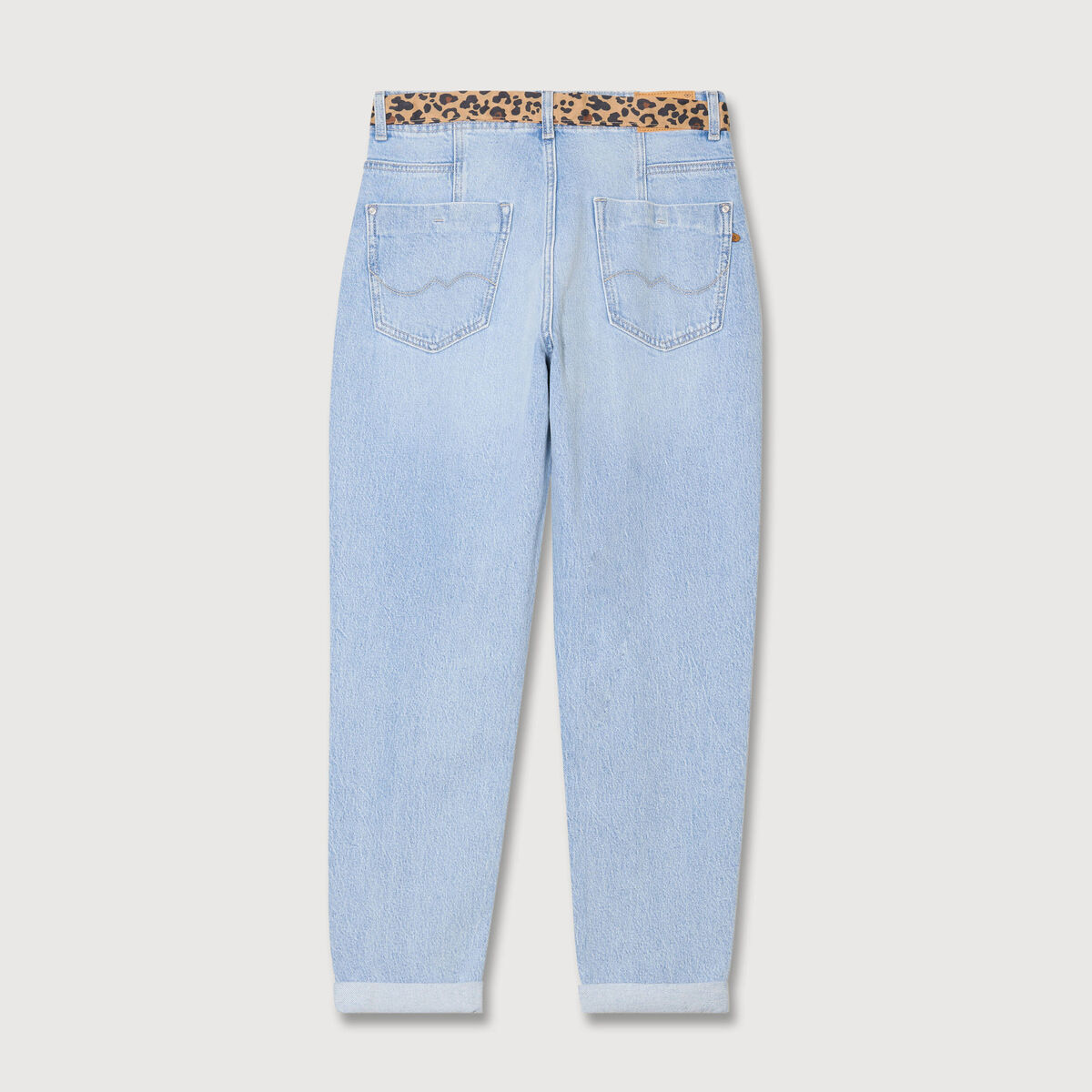 Jeans mom ceinture foulard denim bleach femme