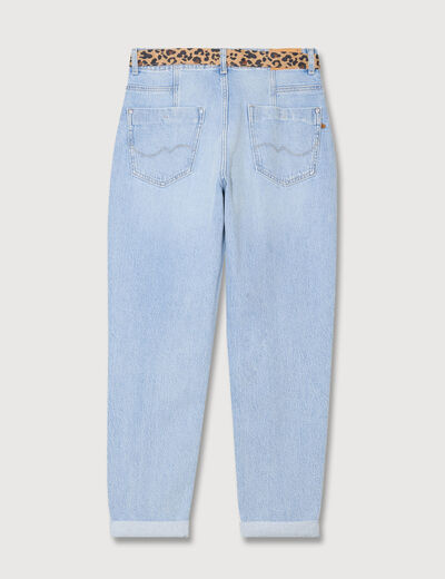 Jeans mom ceinture foulard denim bleach femme