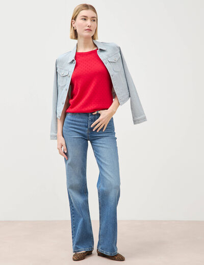 Pull col rond manches courtes rouge fonc&eacute; femme