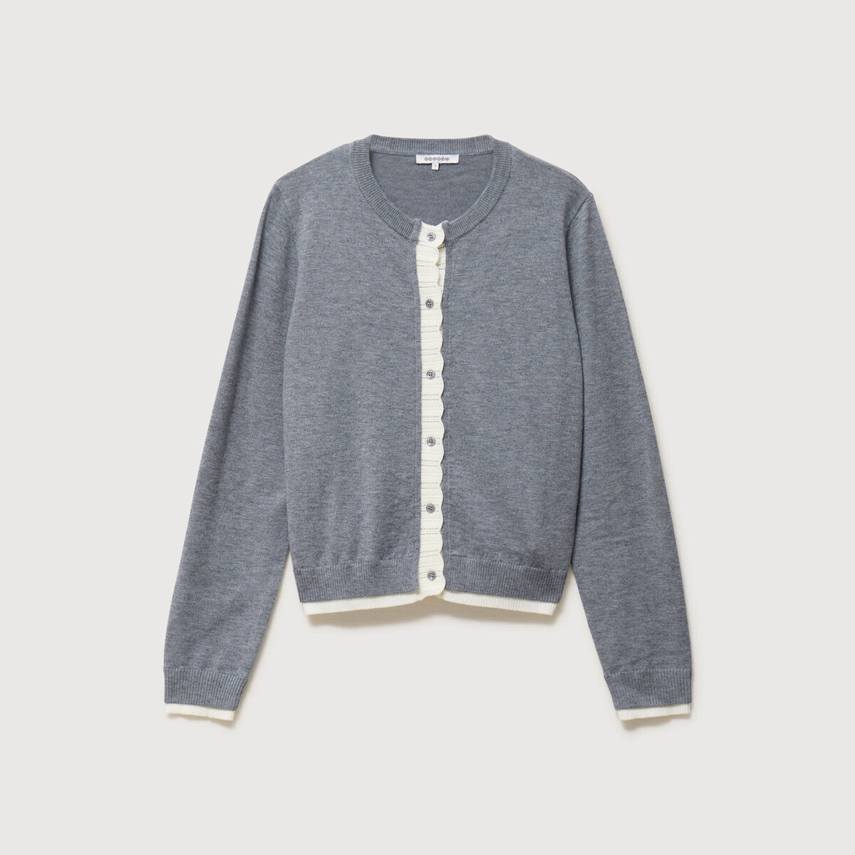 Gilet droit manches longues col rond gris femme