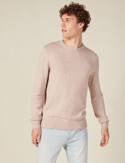 Pull manches longues col rond beige homme