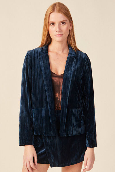 Veste velours éco-responsable bleu canard femme