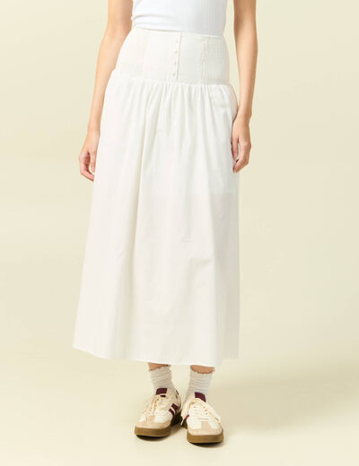 Jupe longue &eacute;vas&eacute;e en coton ecru femme