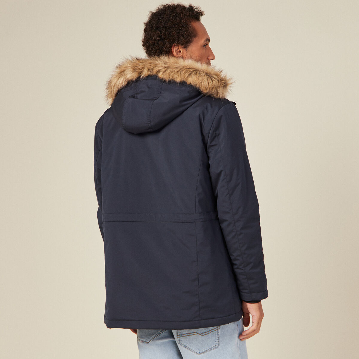 Parka droite à capuche bleu foncé homme